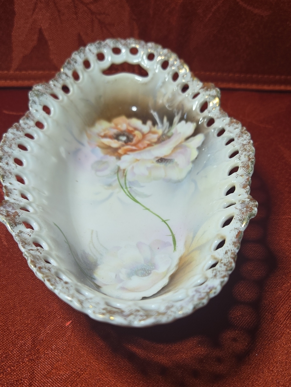 Vintage German Porcelain Floral Relish Or Vanity Tray